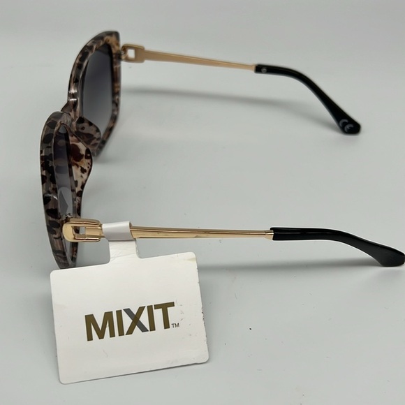 MIXIT Square Cheetah Print Gold Wire Single Bridge Black Temple Tips Sunglasses - Picture 3 of 4